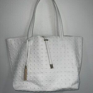 Vince Camuto Leila Large White Embossed Leather Tote, White Purse, VINCE CAMUTO